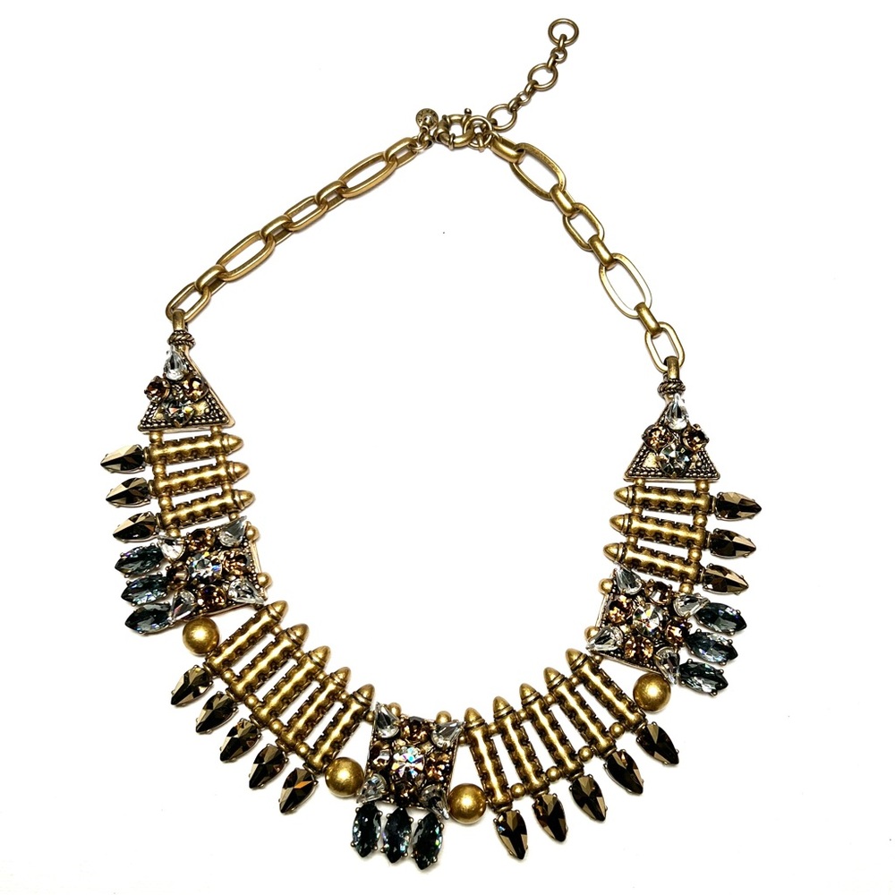 VTG J Crew gold tone & smoky crystal necklace.